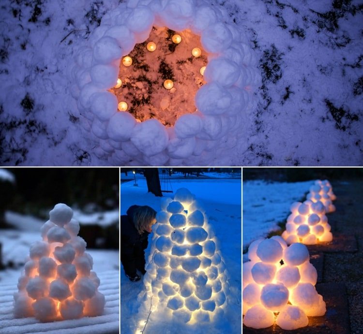 Laterne mit Schnee bauen nach schwedischer Tradition aus Schneebällen