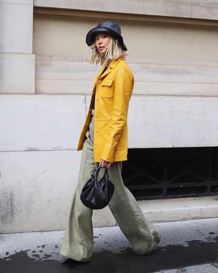 Lederjacke Outtifs Winter Grau und Gelb kombinieren Kleidung