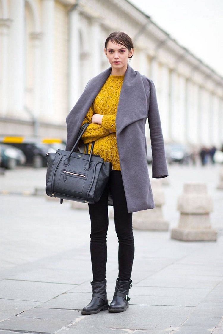 Mäntel Trends Winter Business Outfits Grau und Gelb kombinieren Kleidung