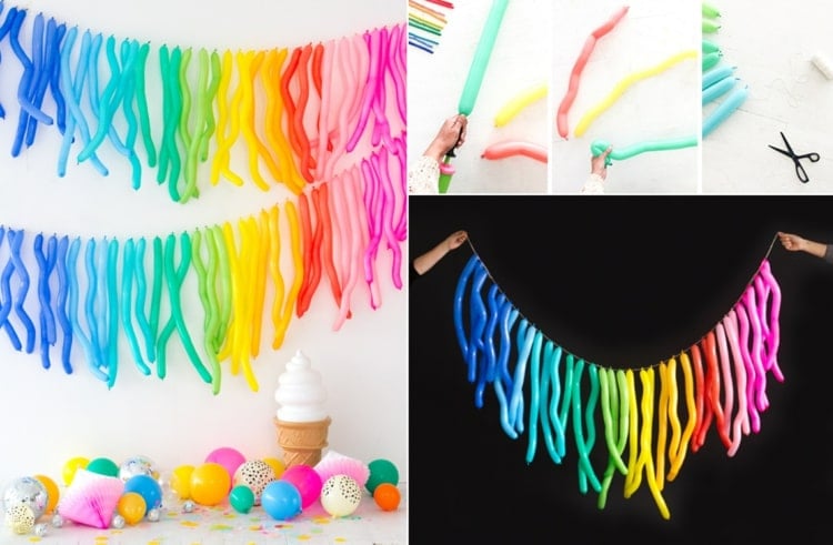 Mit Partyballons tolle Partygirlanden machen in Regenbogenfarben