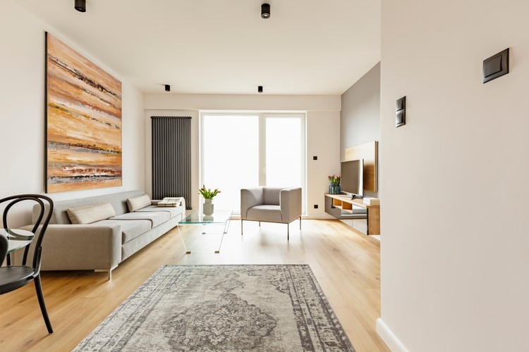 Modernes Wohnzimmer mit Vintage Teppich als Akzent