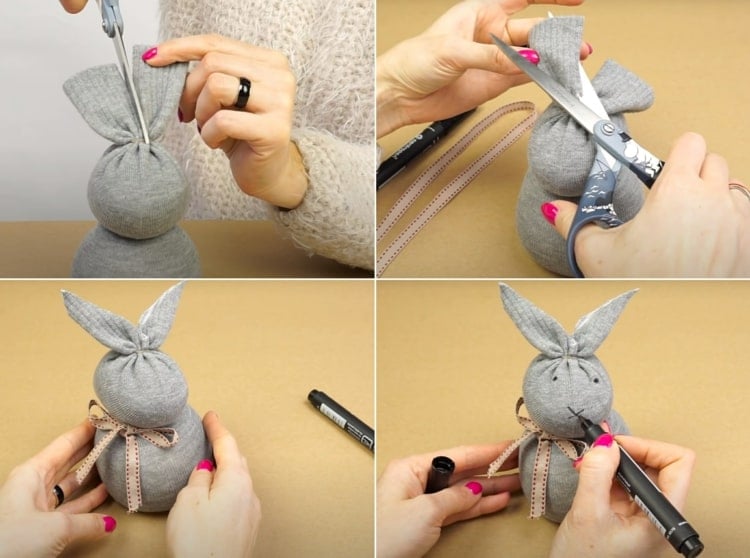 Niedliche Deko für Ostern - Kaninchen aus Socken basteln ohne nähen