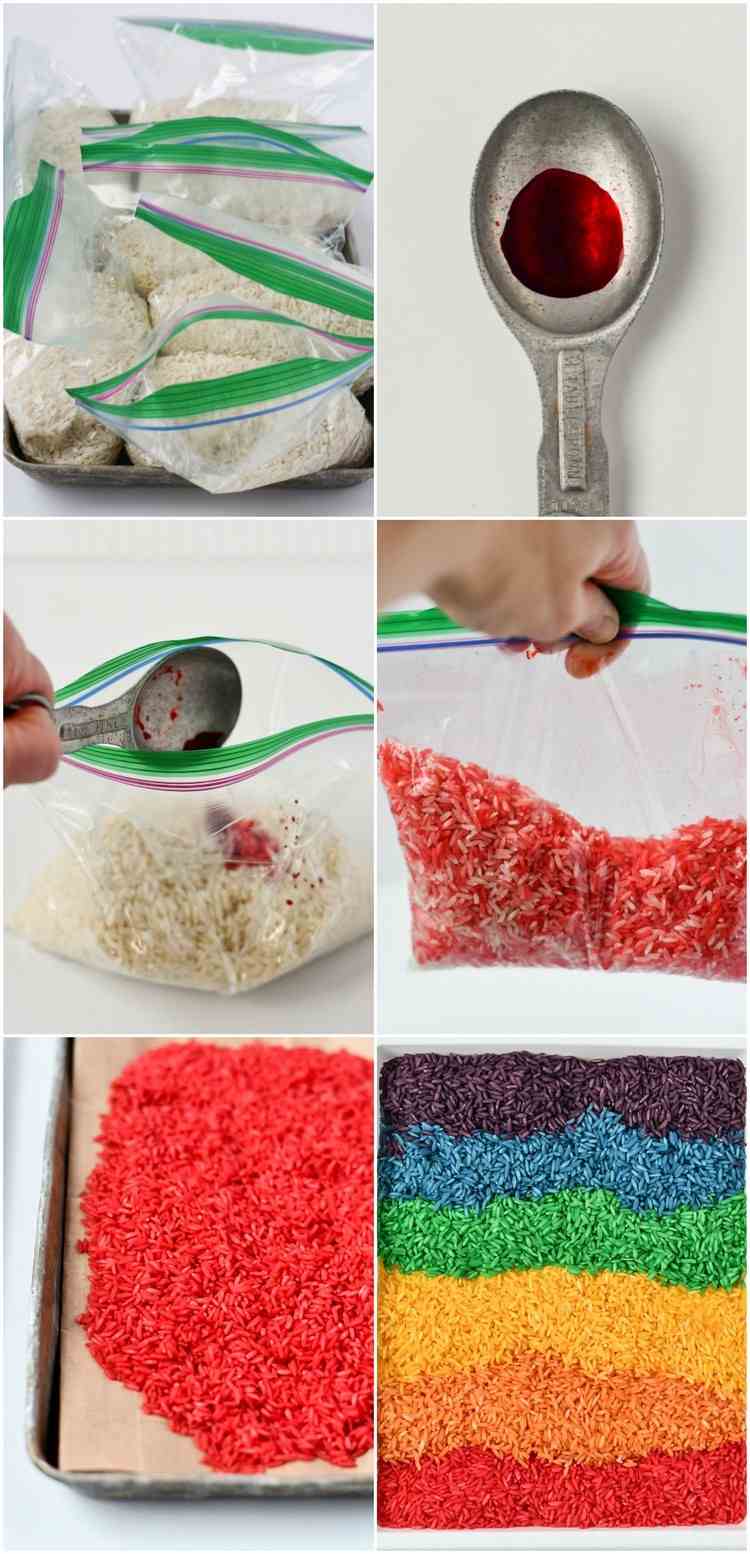 Reis färben Anleitung mit Ostereierfarben Regenbogenreis