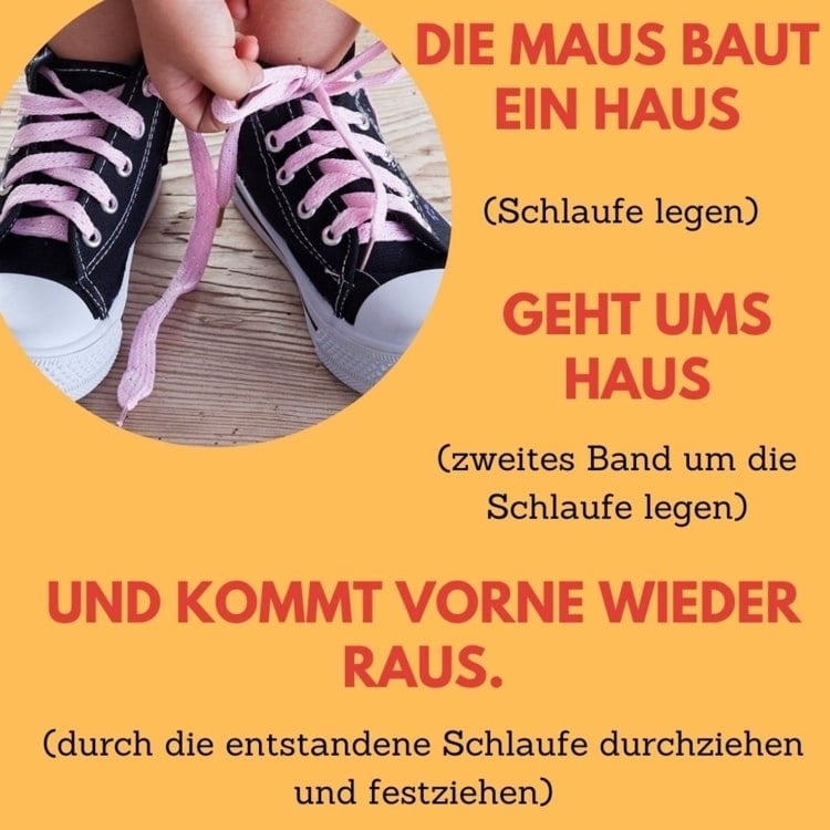 Schuhe schnüren für Kinder mit Reimen und Versen - Die Maus baut ein Haus