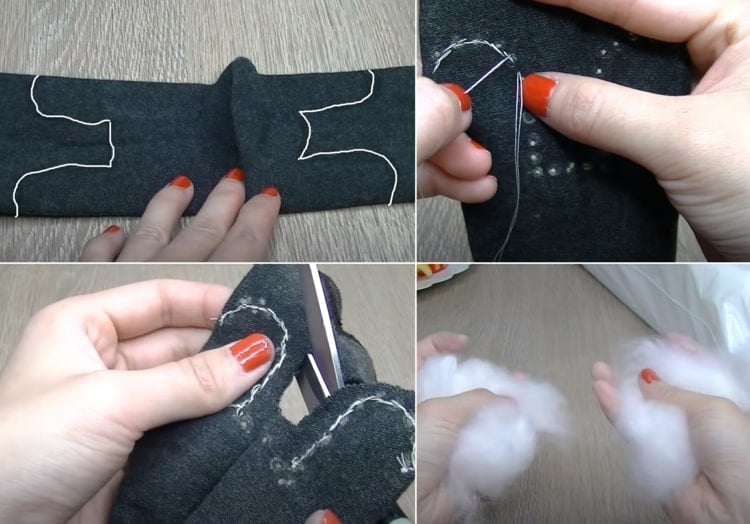 Sockentiere selber machen - Liegende Katze aus einer langen Socke und Füllwatte