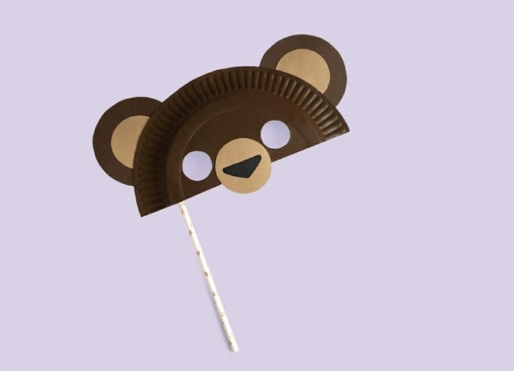 Tiermasken aus Pappteller - Idee für einen einfachen Bären