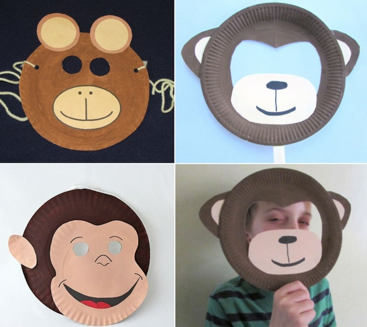 Tiermasken aus Pappteller - Ideen für Affen für Kinder und Erwachsene