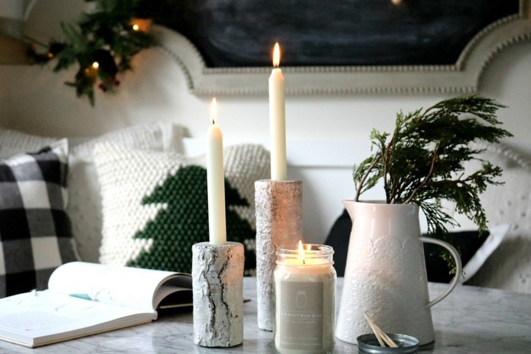 Tischdeko Ideen für Winterzeit mit Kerzen und Vasen