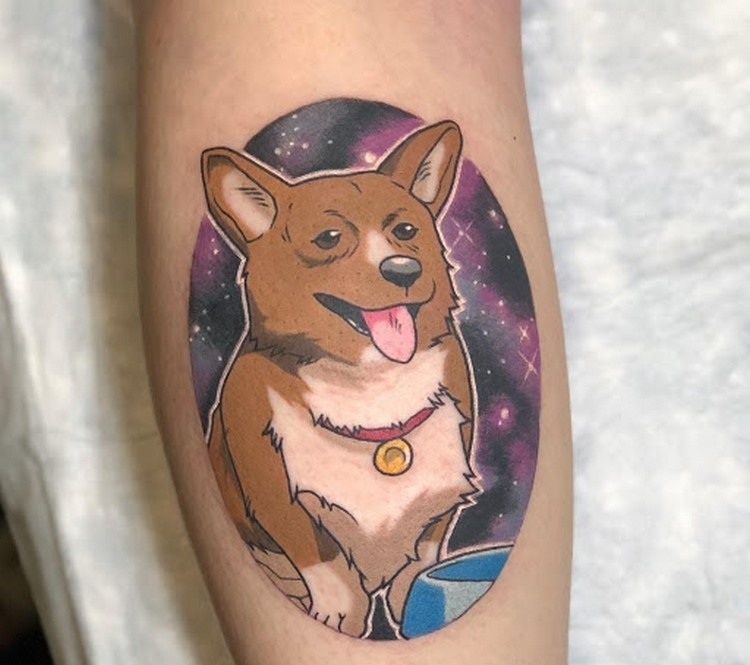 Unterarm Tattoodesign für Frauen Hund Tattoomotiv New School Tattoo