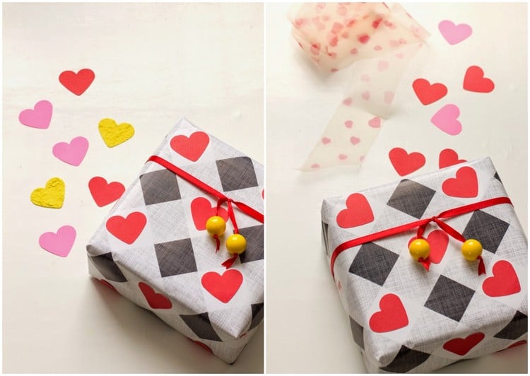 Valentinstag Geschenk verpacken einfache Idee mit Geschenkpapier