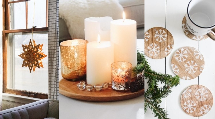 Winter Deko für Januar basteln Kerzenlichter Untersetzer und Weihnachtsstern