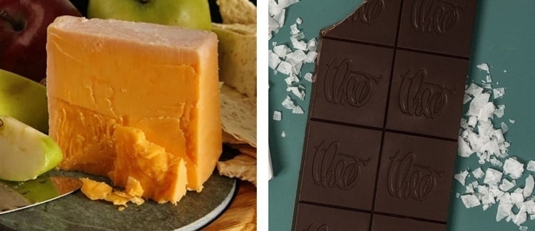 15 Monate gereifter Cheddar + Zartbitterschokolade (70 % Cacao) mit Meersalz