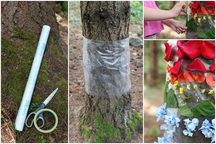 Basteln mit Naturmaterialien im Frühling Regenbogen am Baum gestalten
