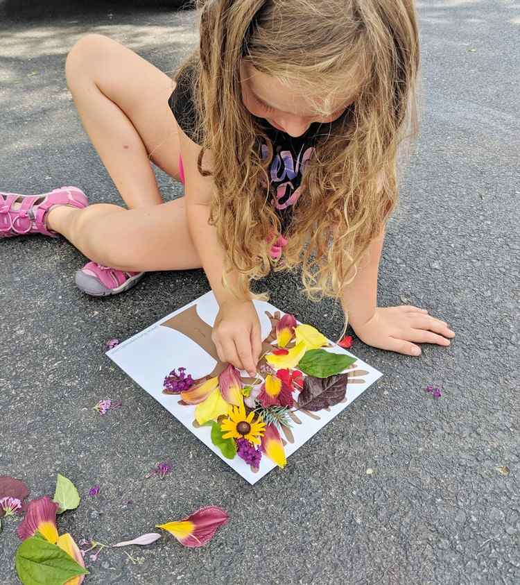 Bilder basteln mit Naturmaterialien im Frühling mit Kind
