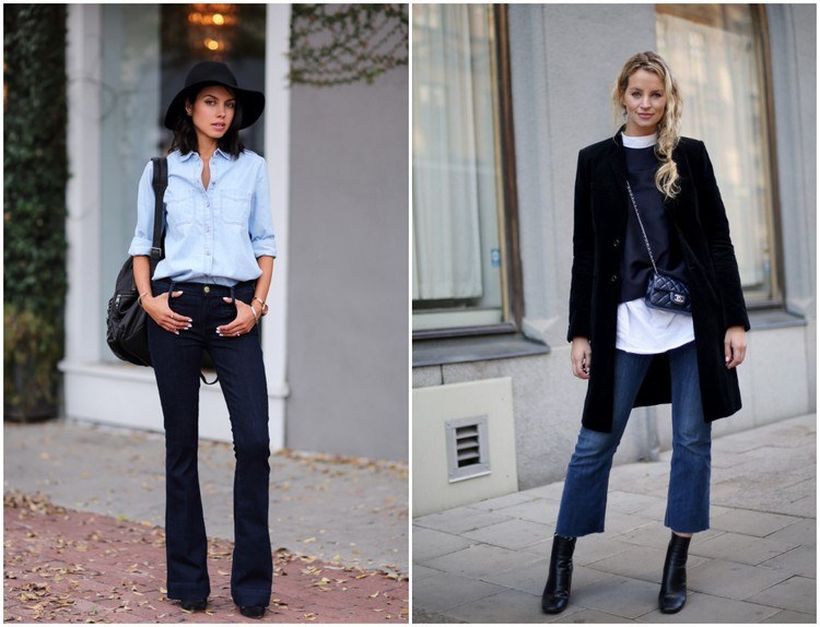 Bootcut Jeans Trend 2021 kombinieren lang cropped Stiefel