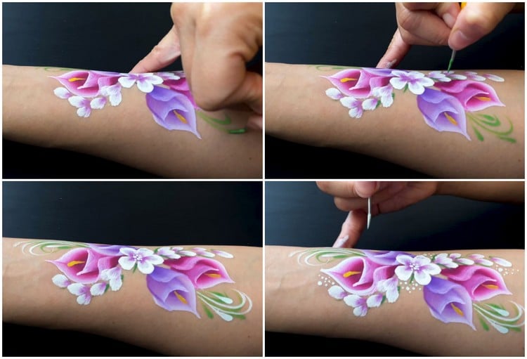 Calla und Blüten malen auf der Haut Anleitung