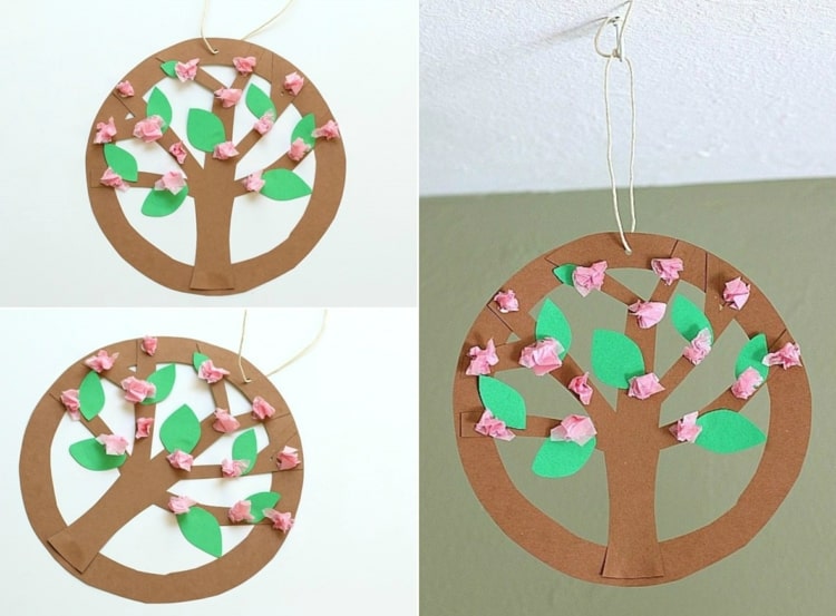 DIY Deko zum Aufhängen mit Kindern basteln zum Frühling - Baum in einem Ring