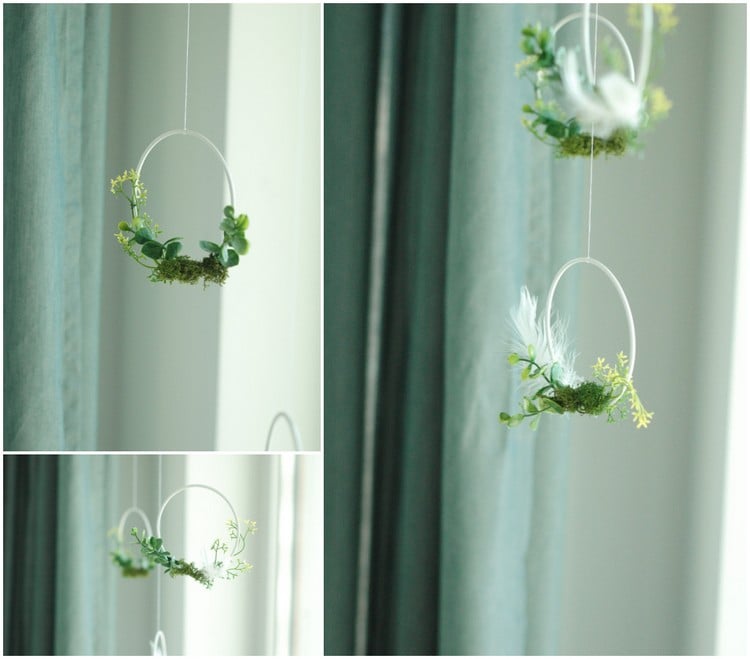DIY Fensterdeko Frühling zum Hängen Mini-Kränze