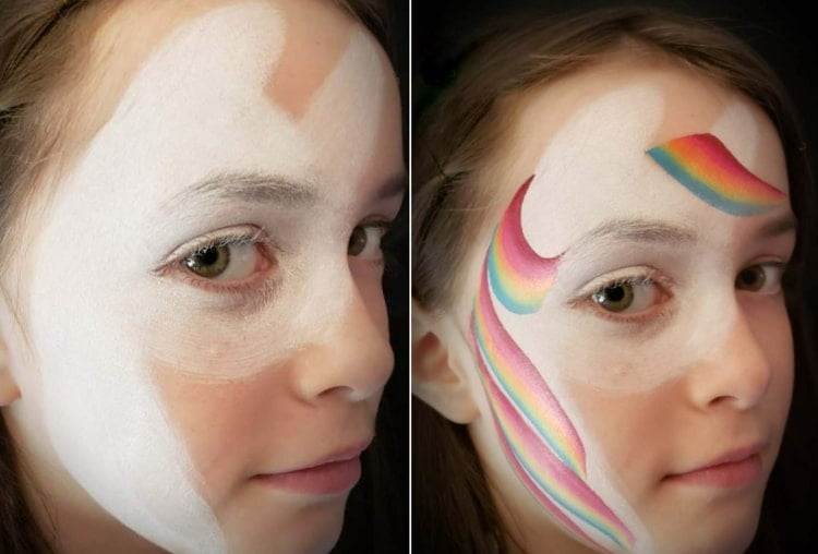 DIY Kinderschminke für Einhorn - Weiße Schminke und Regenbogen für die Mähne