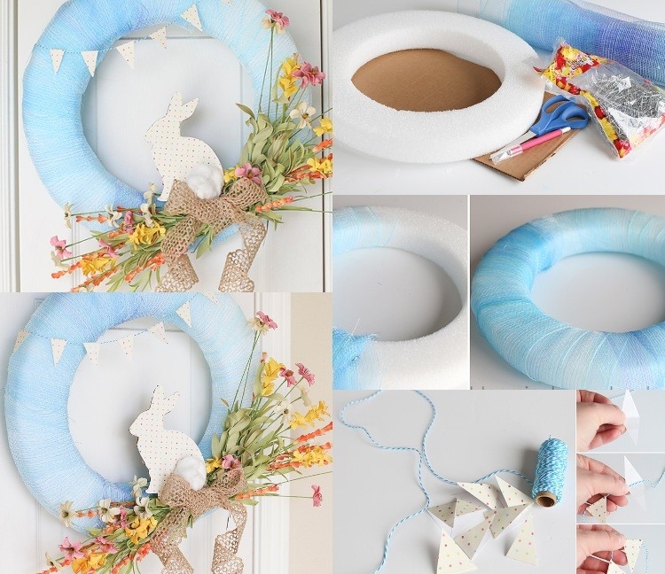 Frühlingskränze dekorieren Ideen mit Stoff Anleitung