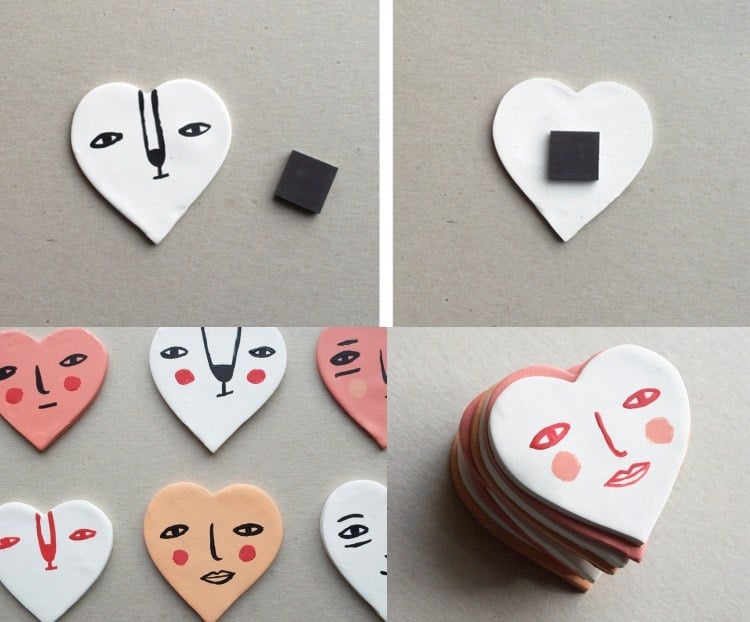 Geschenk basteln zum Valentinstag mit Kindern Magnete aus Salzteig