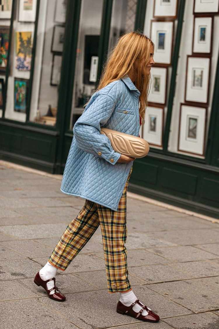 Karohosen kombinieren Modetrends 2021 Mary Janes Schuhe Trend