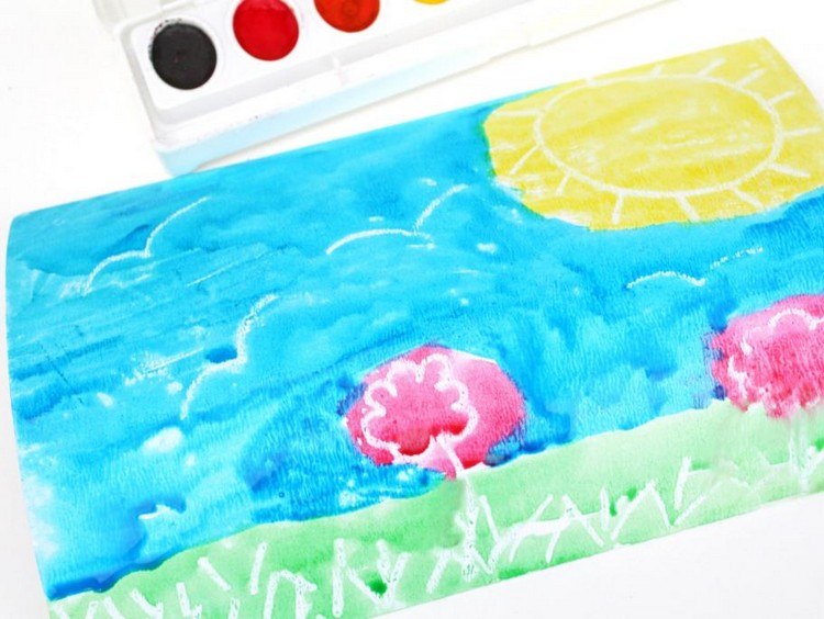 Malen mit Wachs und Wasserfarben für Kinder 6 Jahre