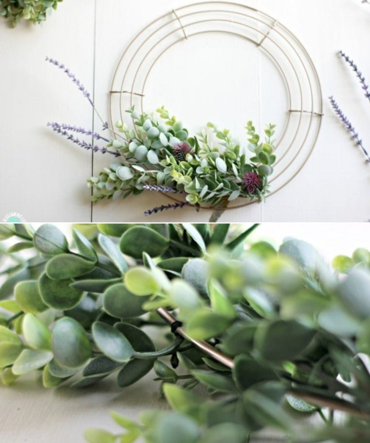 Metallring für Kränze mit künstlichen Blumen und Grün dekorieren als Frühlingsdeko
