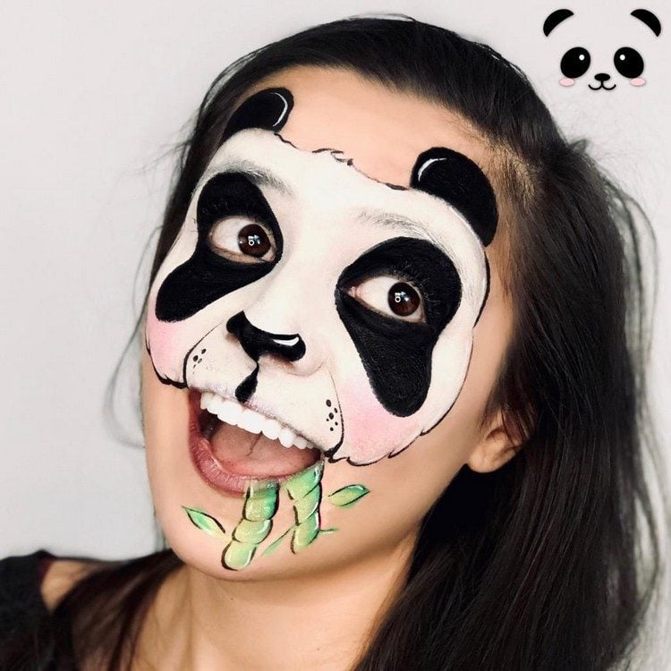 Panda schminken Frau Ideen für Karneval Makeup