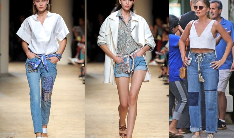 Patchwork Jeans für den Sommer stylen mit Cord Gürtel