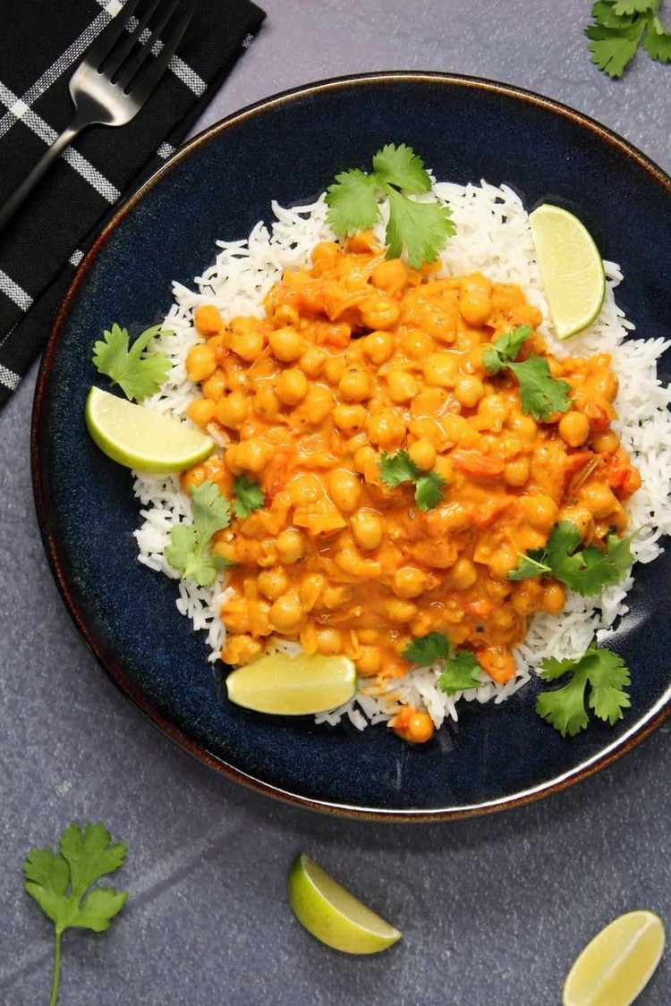Rezept für veganes Mittagessen Kichererbsen-Curry mit Reis