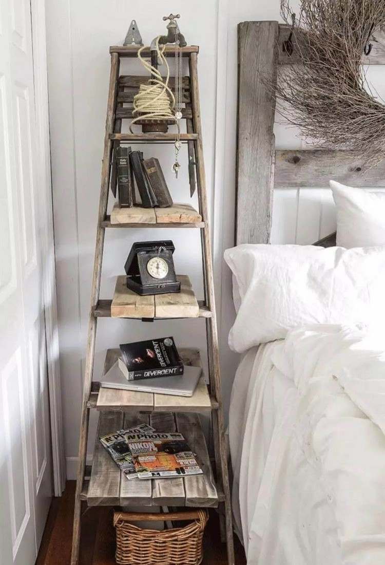 Schlafzimmer im Vintage Stil dekorieren alte Leiter