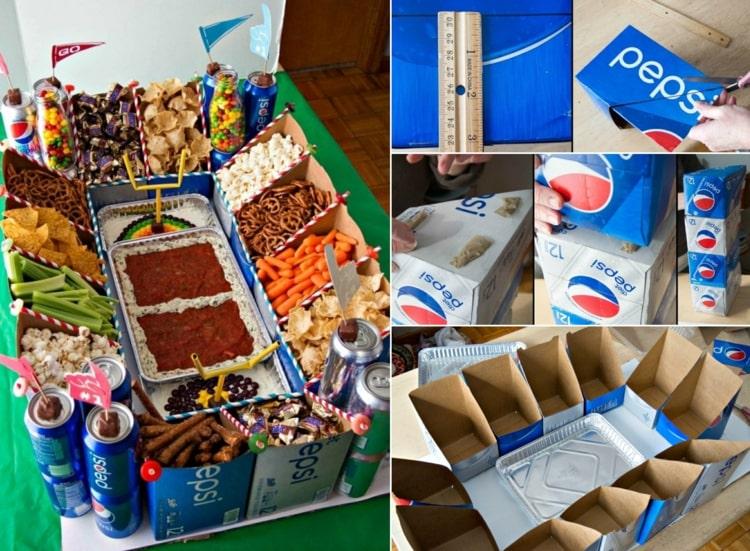 Snack Stadion bauen aus Pappkartons - Schnelle und einfache Bastelidee für Sportfans