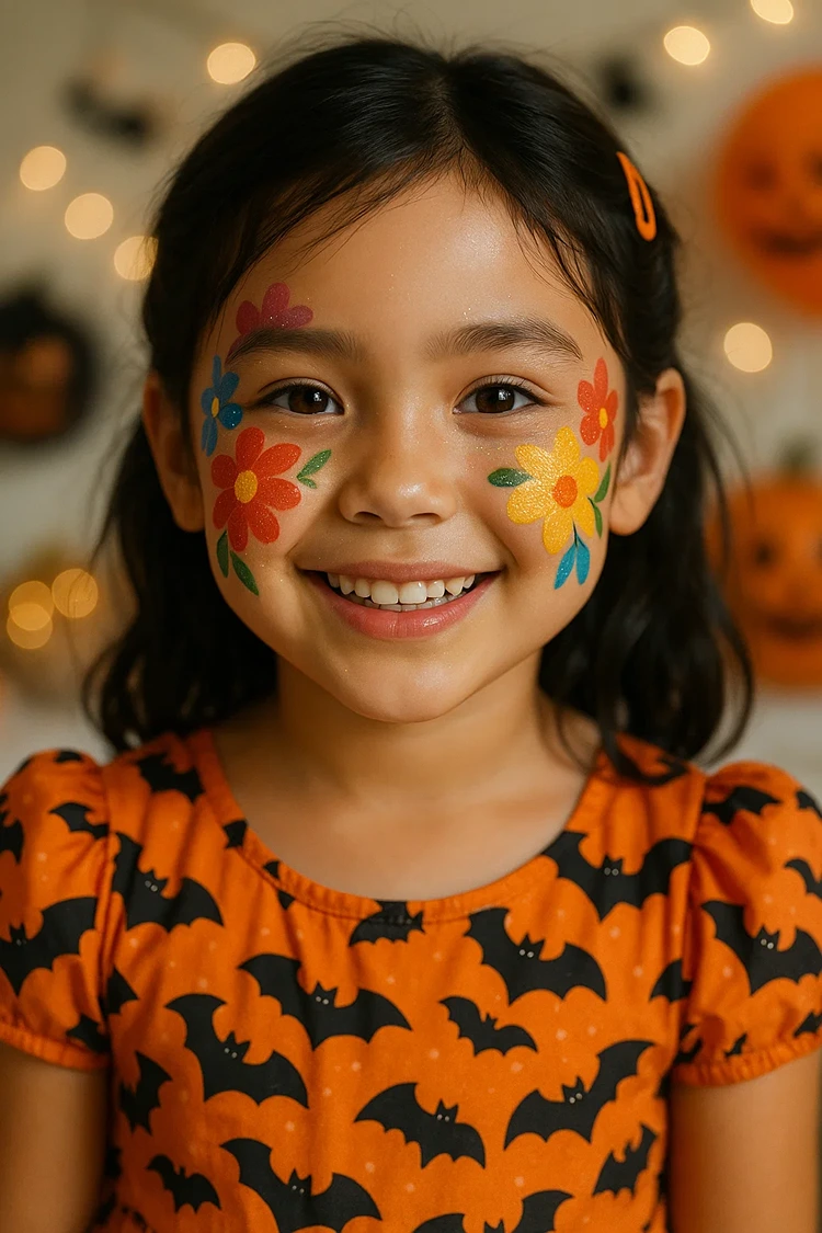 blumen schminke kind farbenfroh