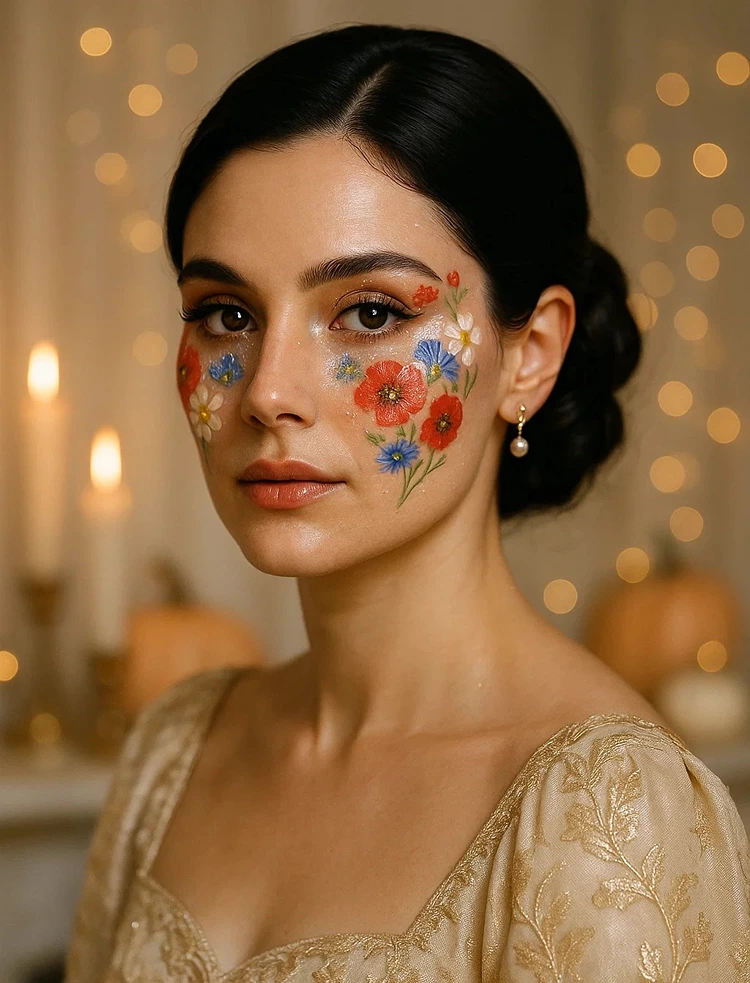 halloween fasching schminke mit wildblumen frau