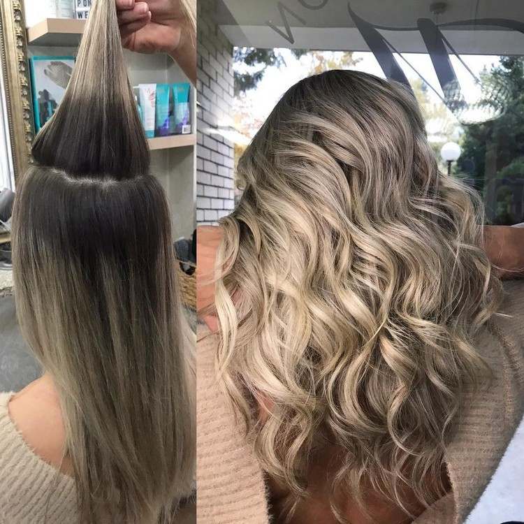 Blonde Haare mit Strähnen Bilder Board Balayage Haartrend