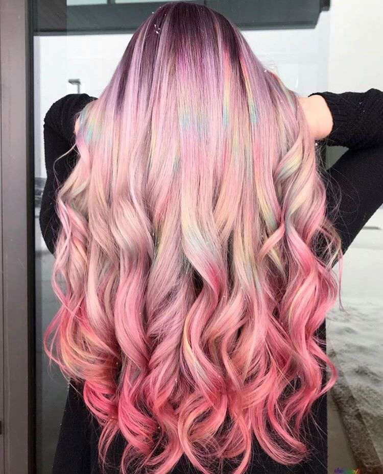 Confetti Pink lange Haare mit bunten Highlights