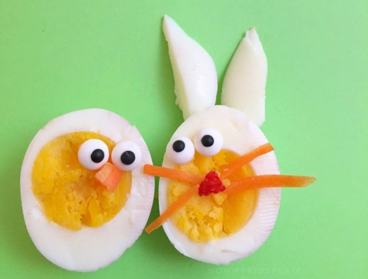 Einfache Idee für hübsch gestaltetes Essen mit Eiern - Hase und Küken