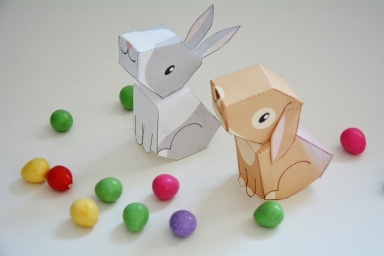 Faltvorlage ausdrucken für kleine Kaninchen-Schachteln mit stehenden oder Klappohre