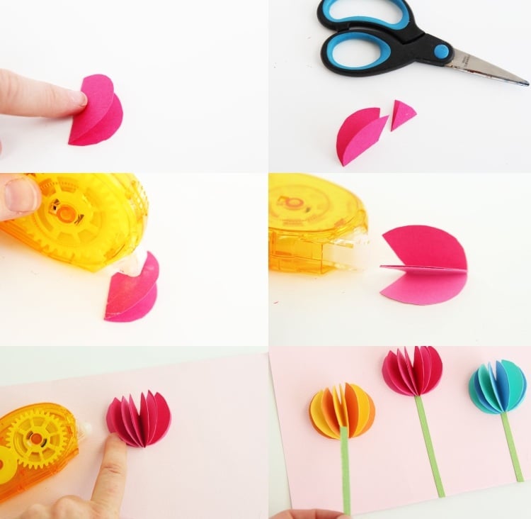 Frühlingskarten mit Tulpen basteln Anleitung für Grußkarten selber machen