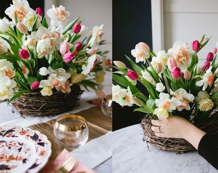 Frühlingsdeko mit Tulpen Gestecke im Korb selber machen