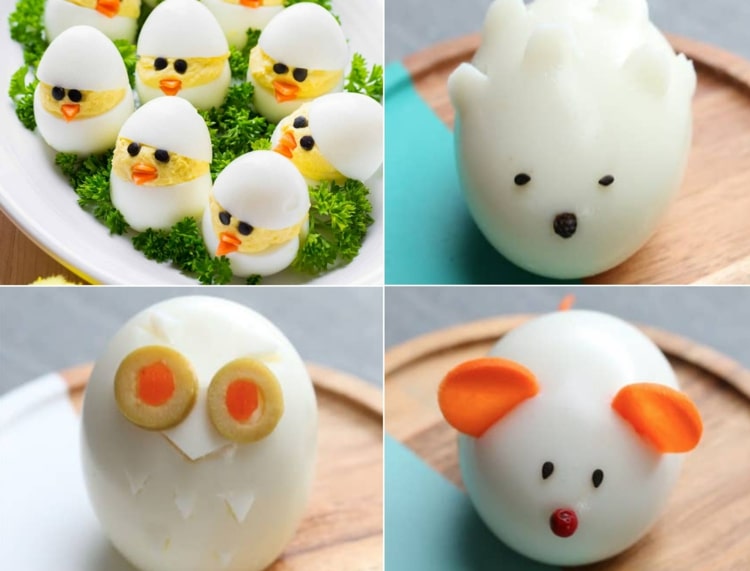 Für Tiere Eier dekorieren - Küken, Igel, Eule und Maus