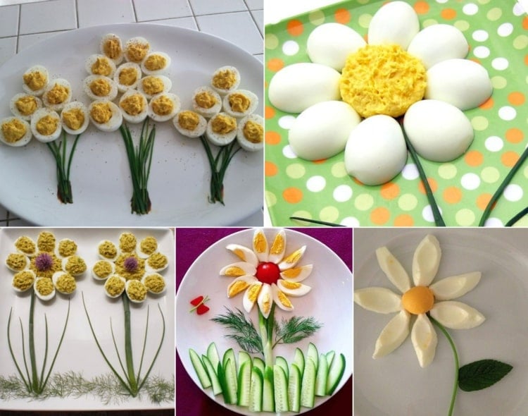 Halbe Eier dekorieren für Blumen mit Gemüse
