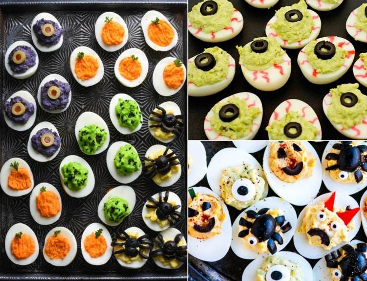 Halloween Snack Ideen mit Eiern - Kürbisse, Augen und Spinnen