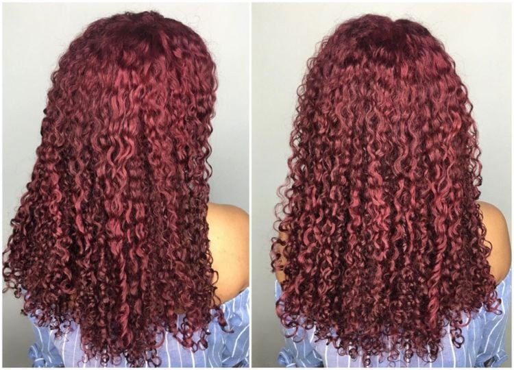 Marsala Rot Haarfarbe bei Naturlocken