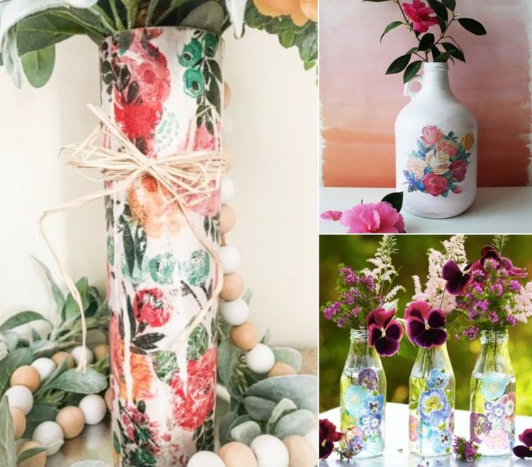 Mit Serviettentechnik zu Ostern schöne Vase selber gestalten als Tischdeko