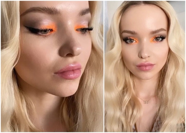 Orange Lidschatten Farbtupfer zu grünen Augen und blonden Haaren