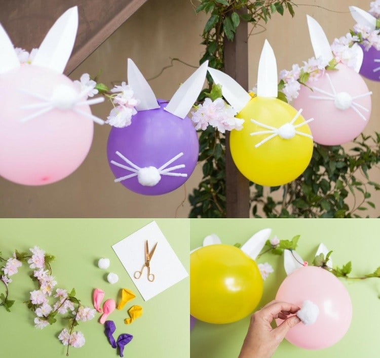 Ostergirlande basteln mit Kindern aus Luftballons mit Hasenohren