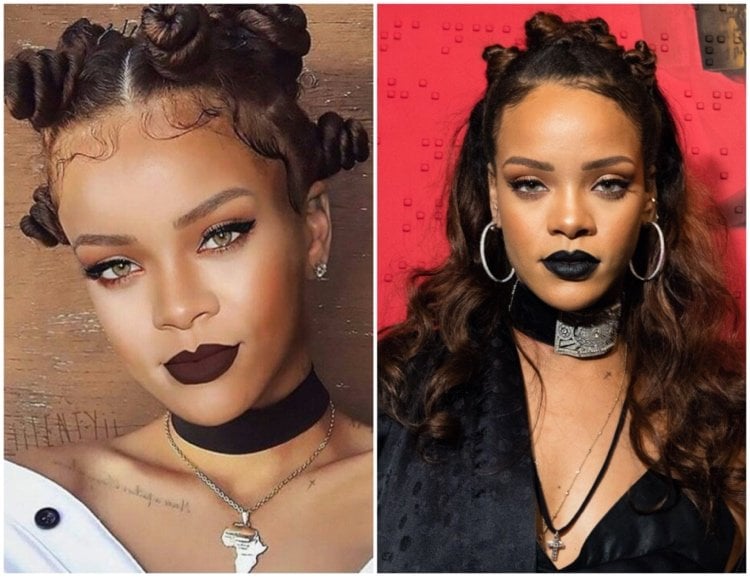 Rihanna mit Bantu Knoten Frisur