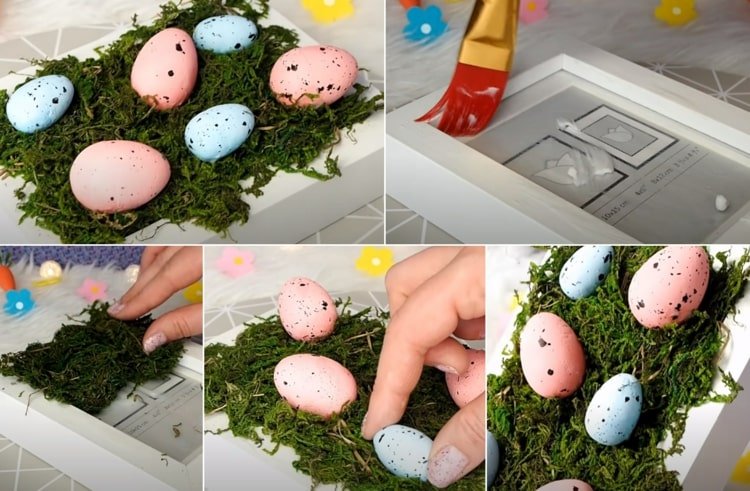 Schnelle und einfache Oster Bastelideen zum Verschenken - Bilderrahmen mit Moos und Eiern dekorieren